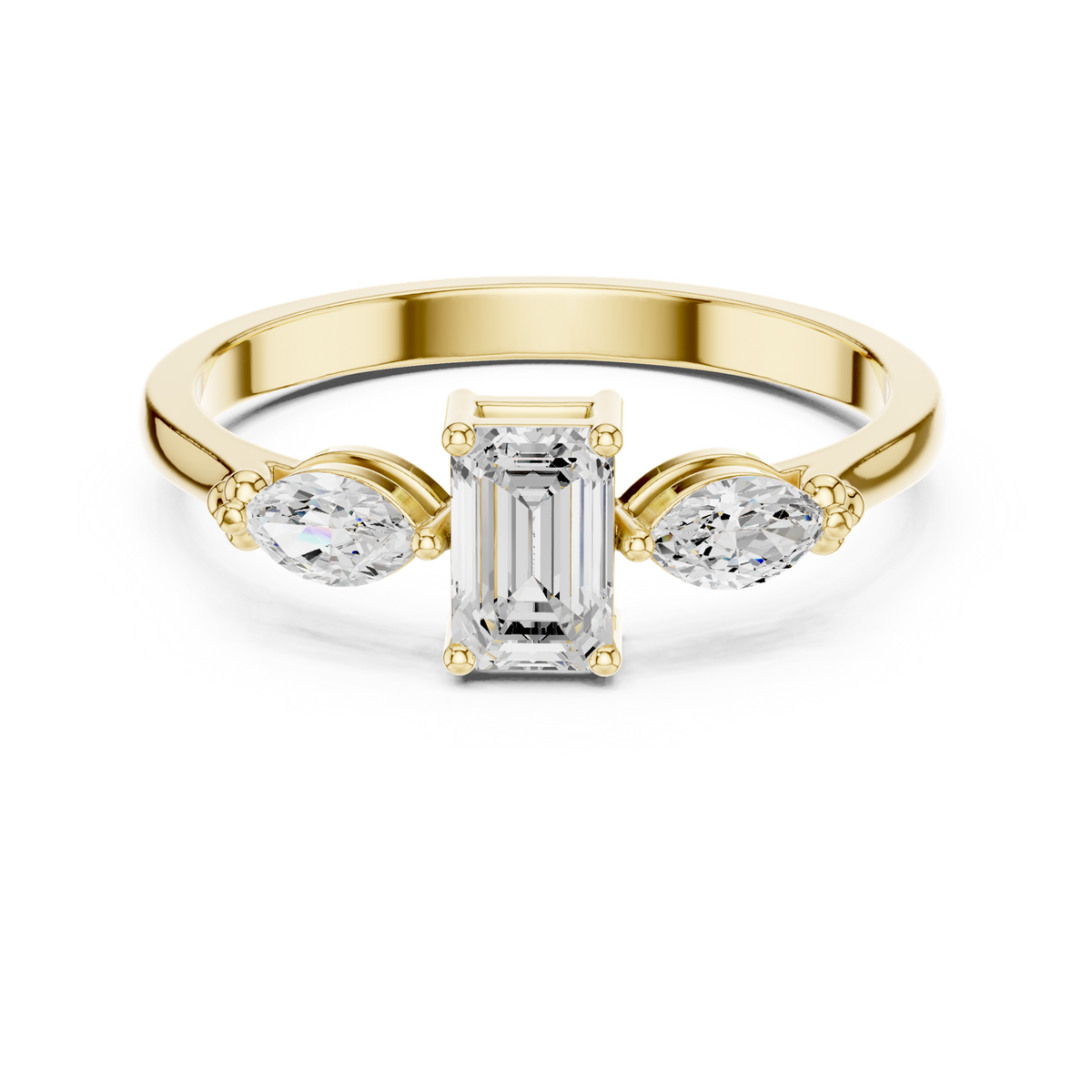 14K Solid Gold Lab Diamond Three-Stone Ring, Yellow Gold