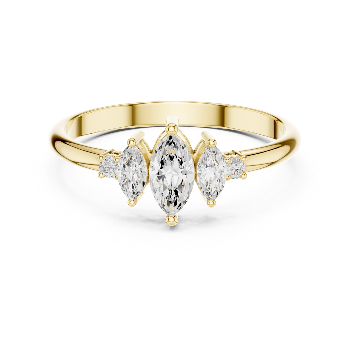 14K Solid Gold Lab Diamond Three-Stone Ring, Yellow Gold