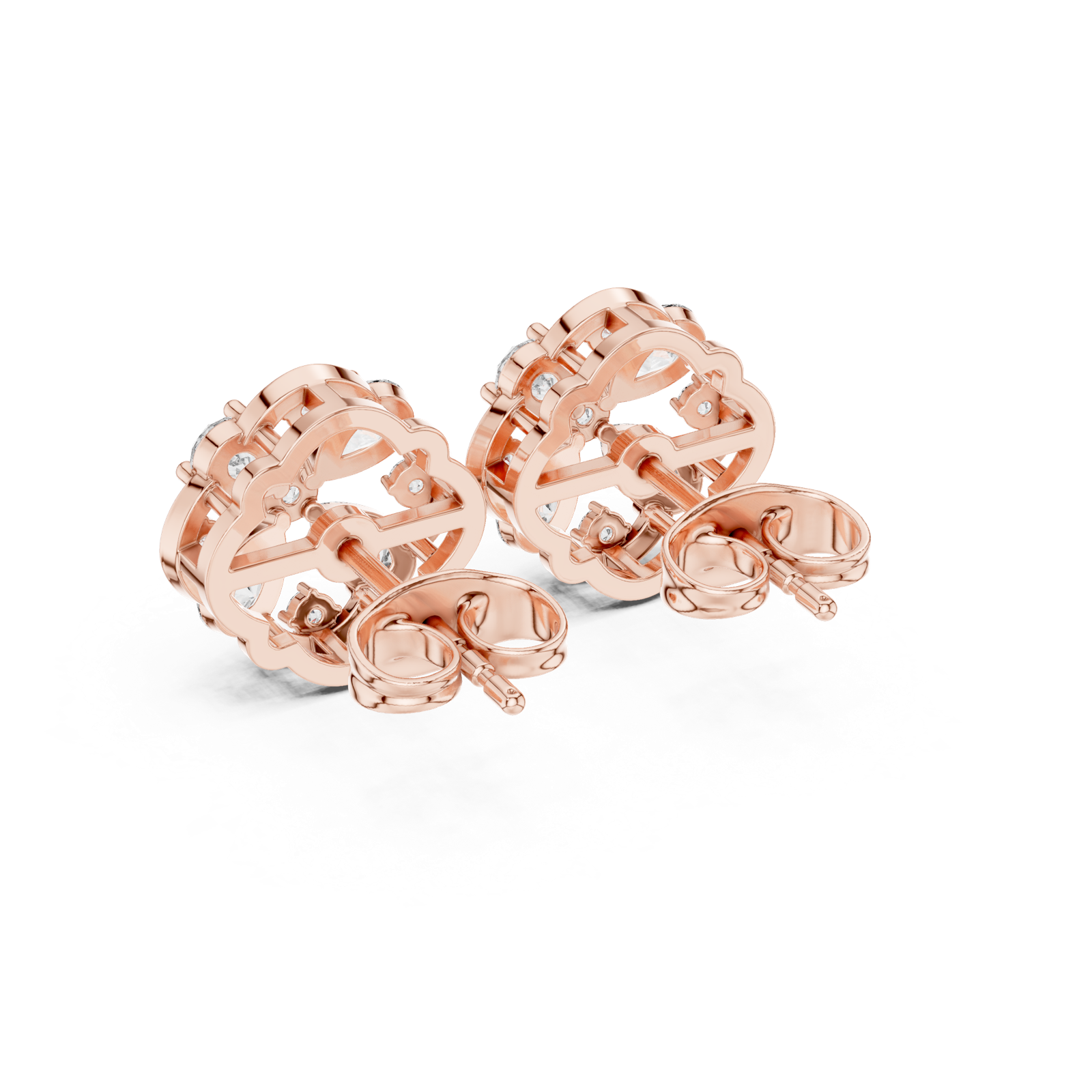 14K Solid Gold Lab Diamond Clover Cluster Earrings, Rose Gold, view 3