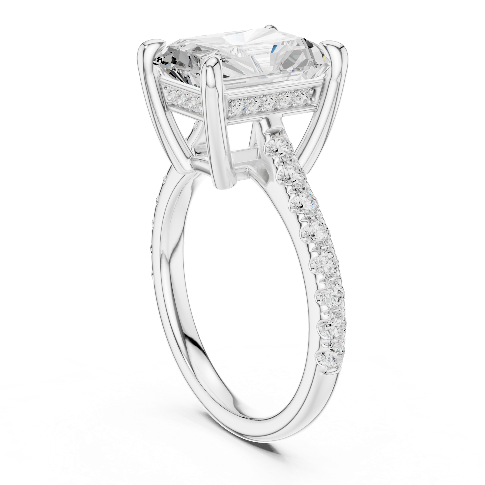 Gold Ring DDLR-250, Radiant center stone, White Gold, view 1
