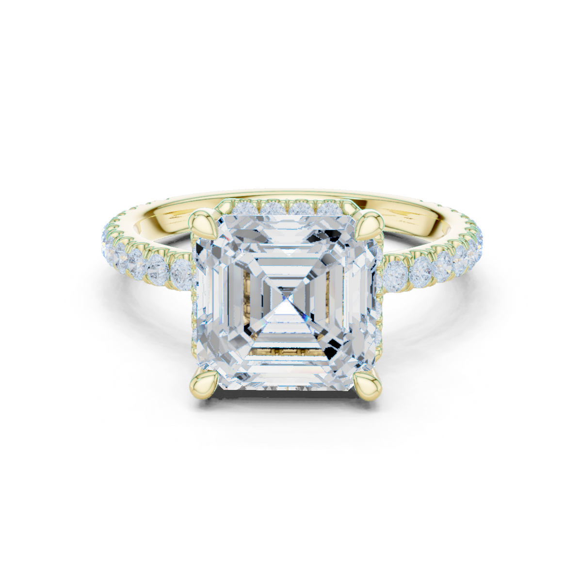 Gold Ring, Asscher center stone, Yellow Gold