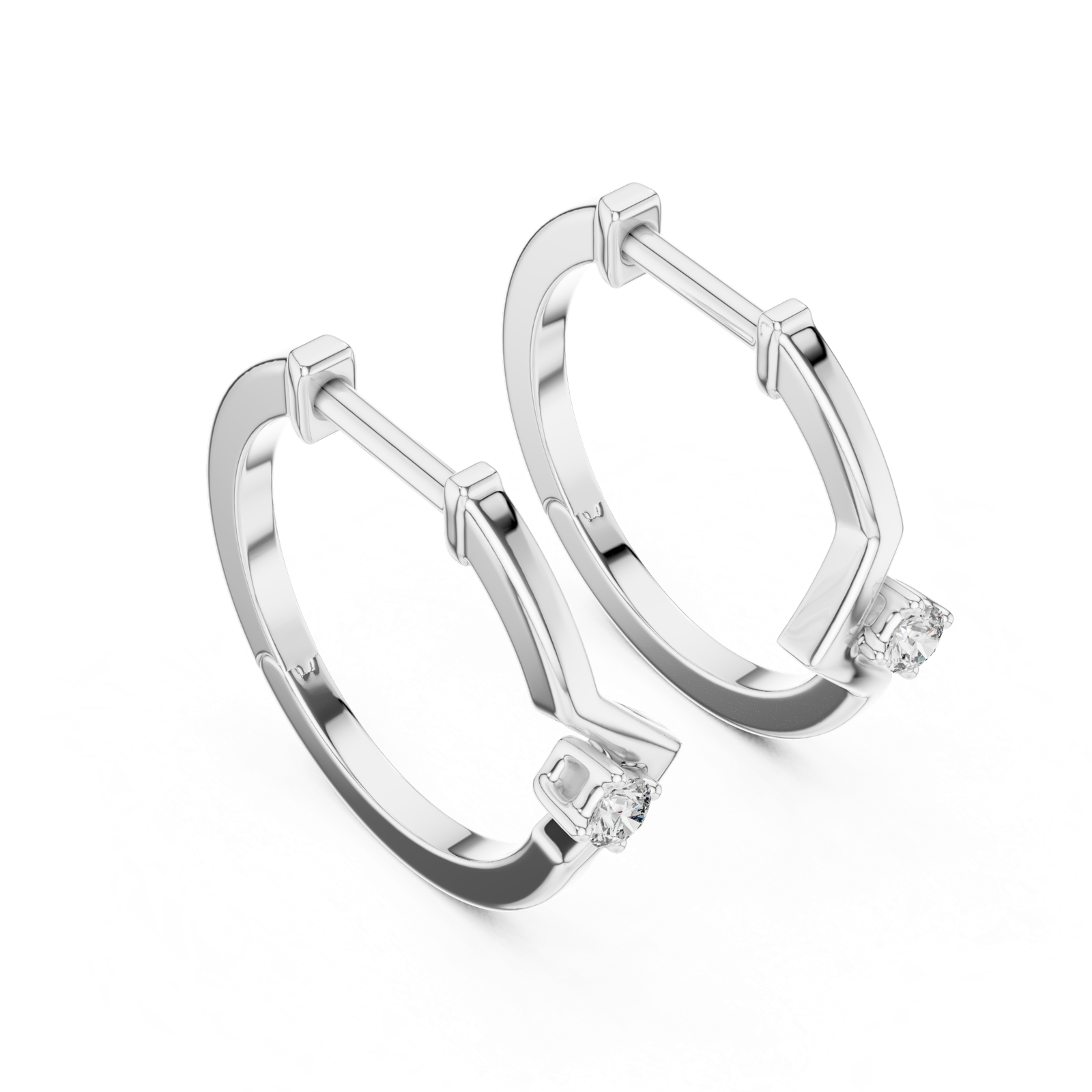 14K Solid Gold Lab Diamond Huggie Earrings, White Gold, view 2