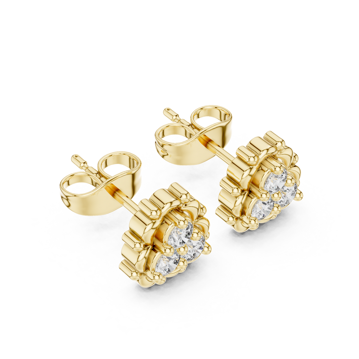 14K Solid Gold Lab Diamond Flower Cluster Earrings, Yellow Gold, view 2