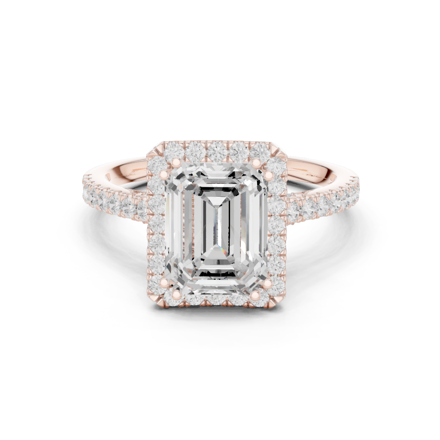Gold Ring DDLR-255, Emerald center stone, Rose Gold