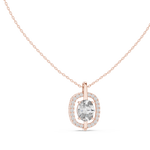 14K Solid Gold Lab Diamond Halo Pendant Necklace, Rose Gold, view 1