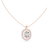 14K Solid Gold Lab Diamond Halo Pendant Necklace, Rose Gold, view 1