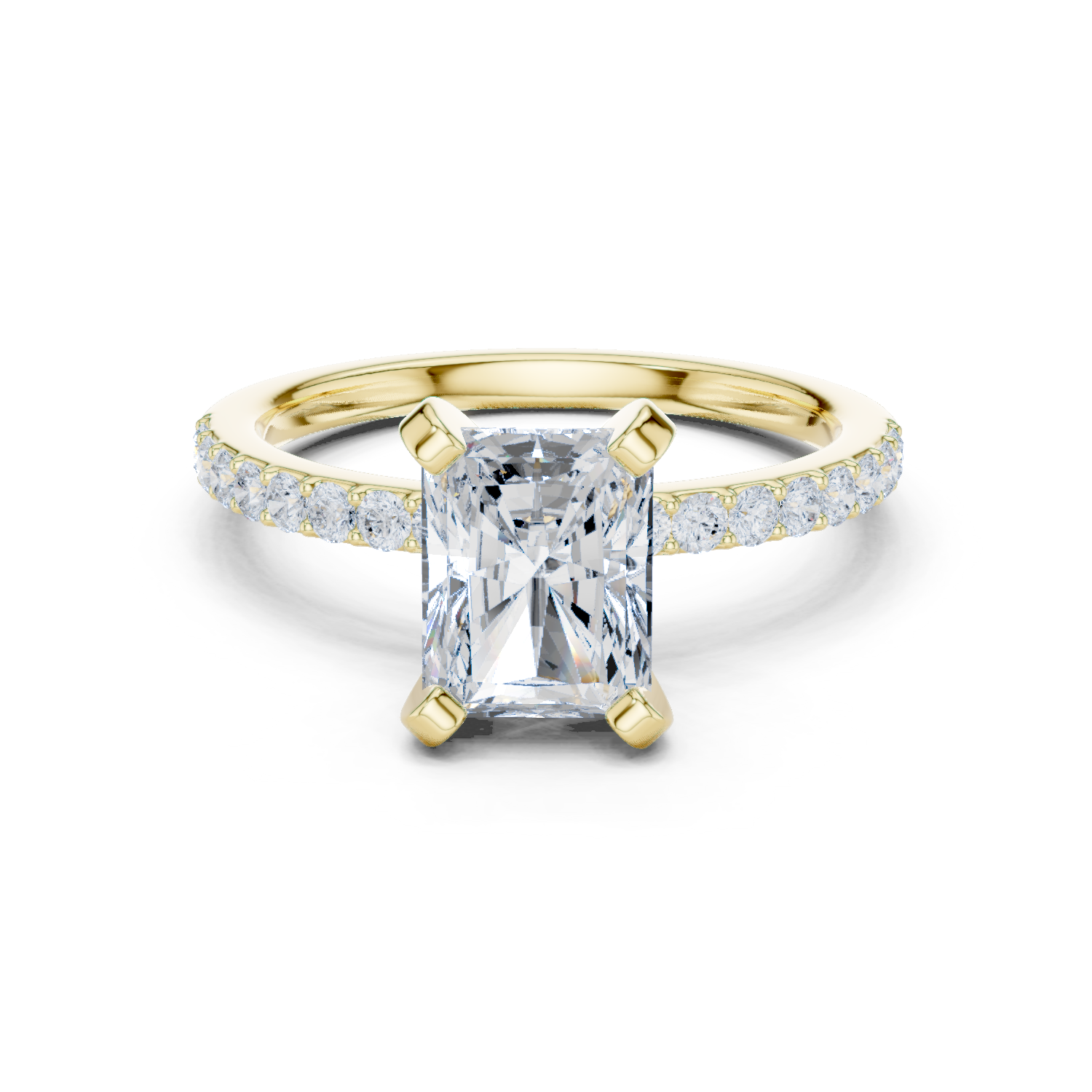 Gold Ring DDLR-040, Radiant center stone, Yellow Gold