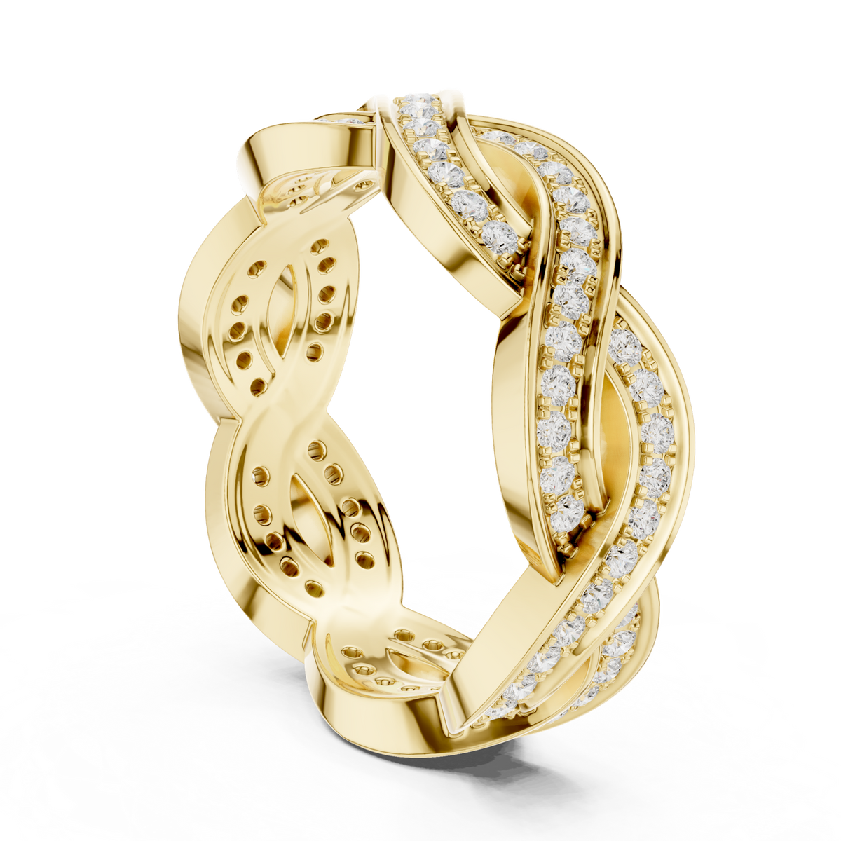 14K Solid Gold Lab Diamond Infinity Twist Ring, Yellow Gold, view 1