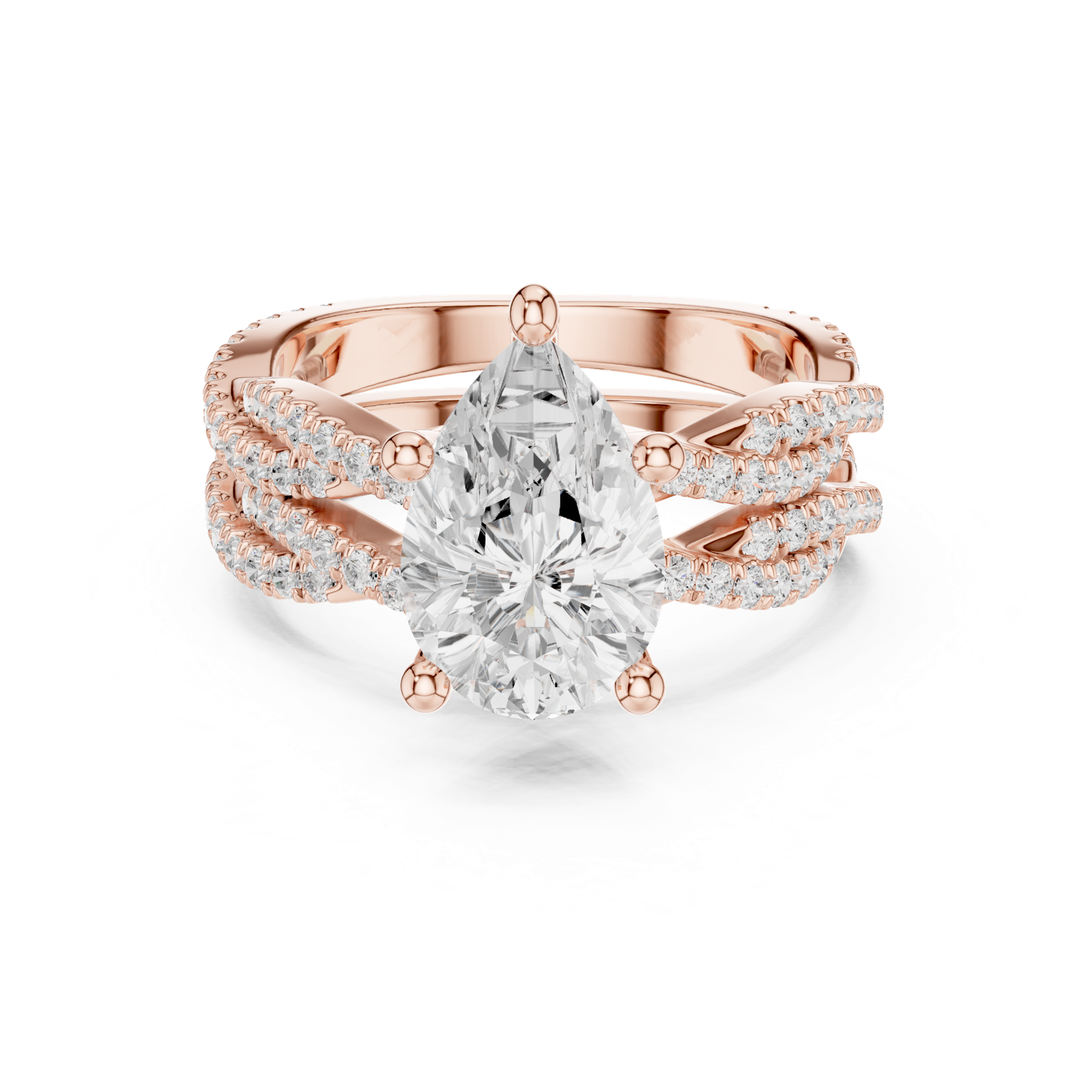 Gold Ring DDLR-300, Pear center stone, Rose Gold, view 4