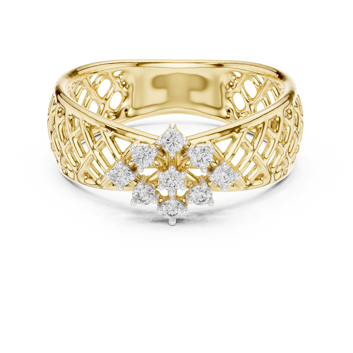 14K Solid Gold Lab Diamond Vintage Ring, Yellow Gold