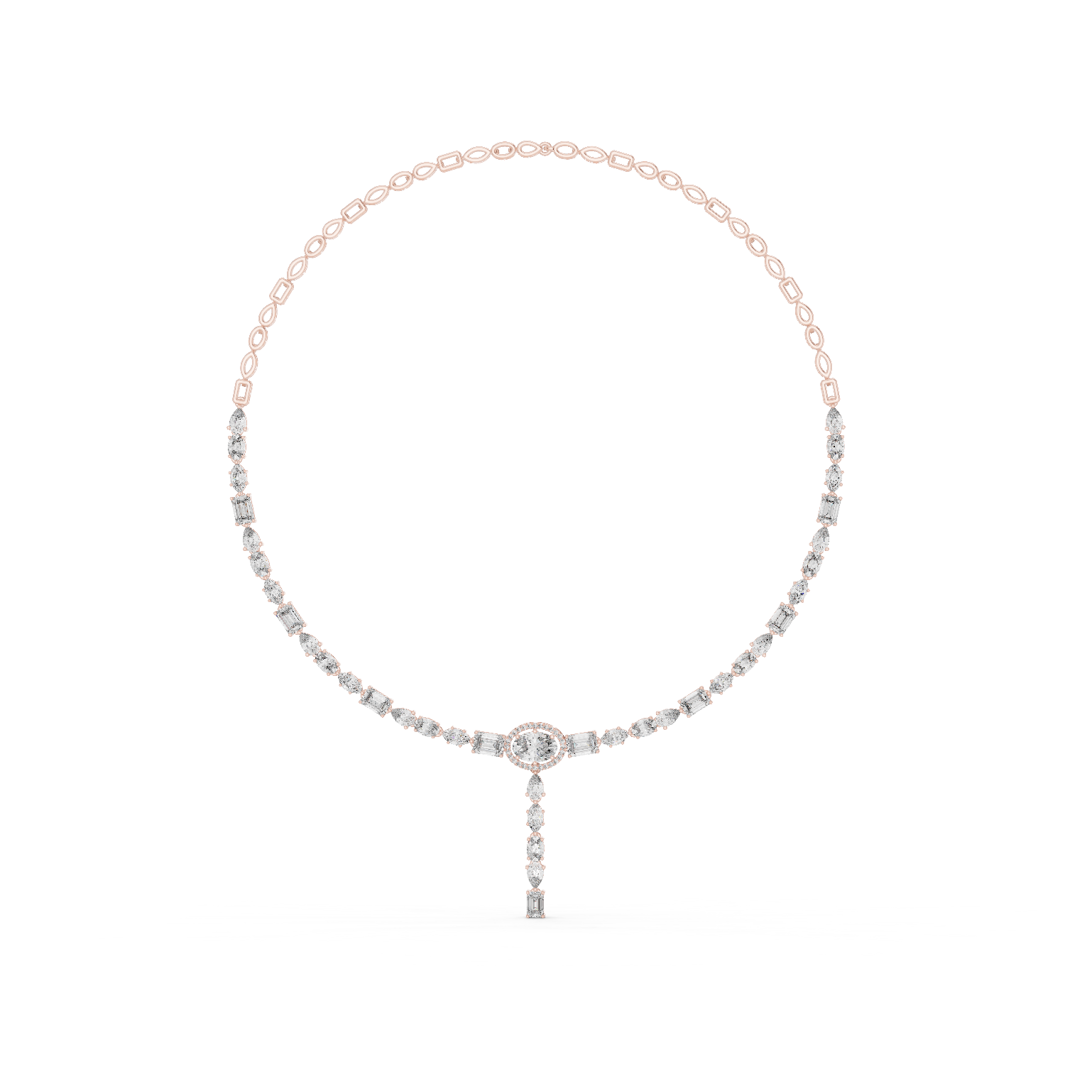 14K Solid Gold Lab Diamond Tennis Necklace, Rose Gold