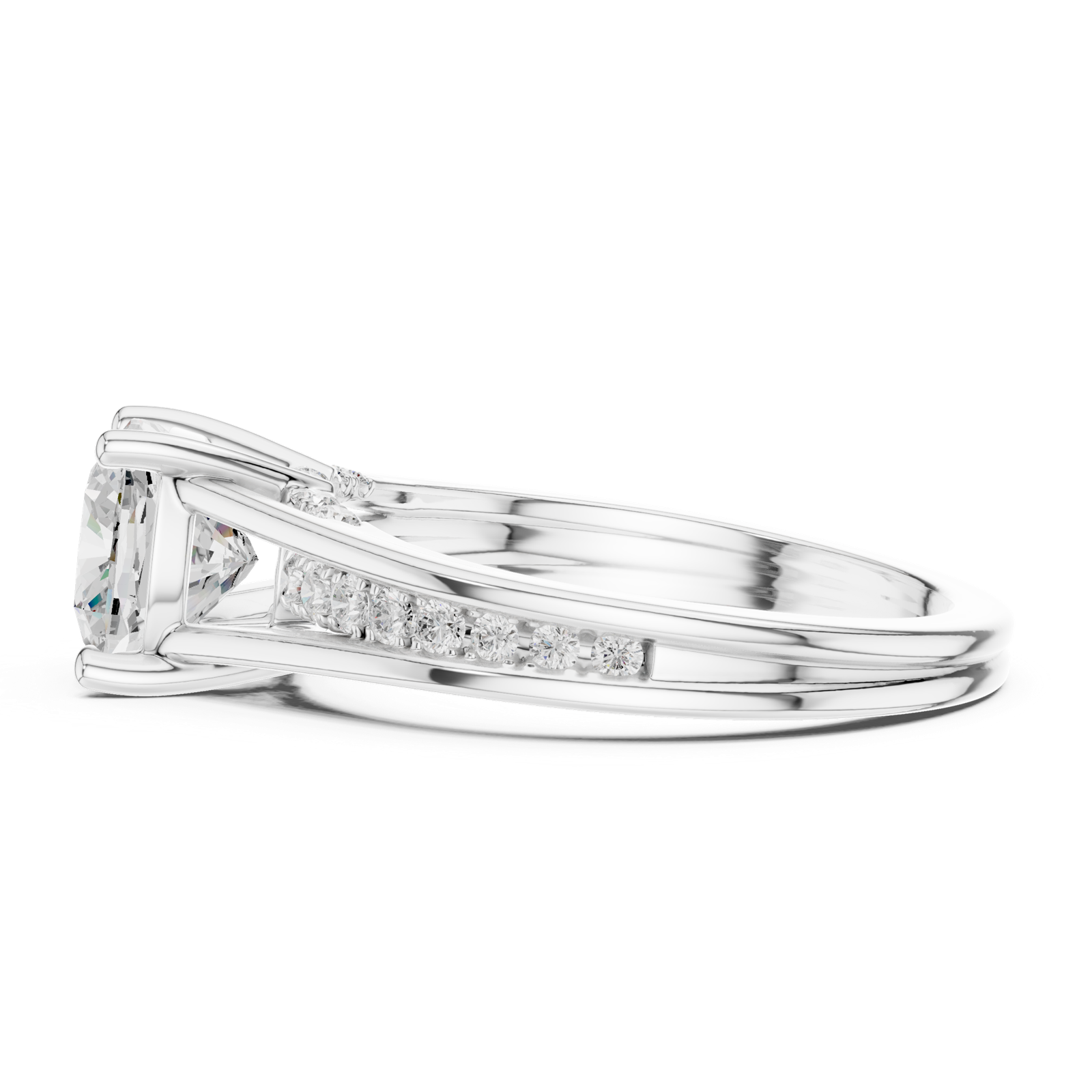 Gold Ring, Cushion center stone, White Gold, view 3