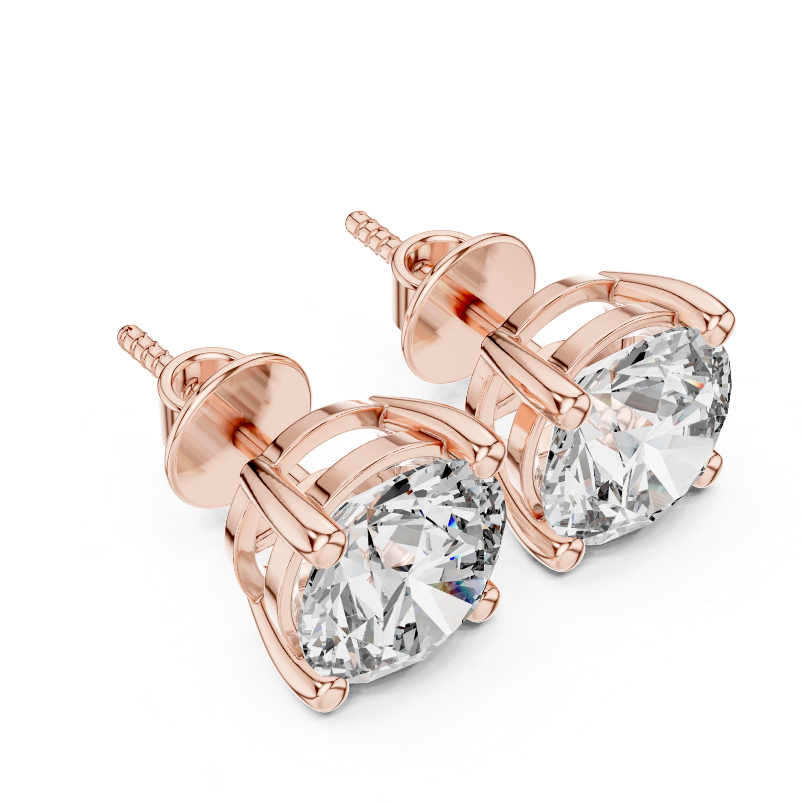 14K Solid Gold Lab Diamond Stud Earrings, Rose Gold, view 2