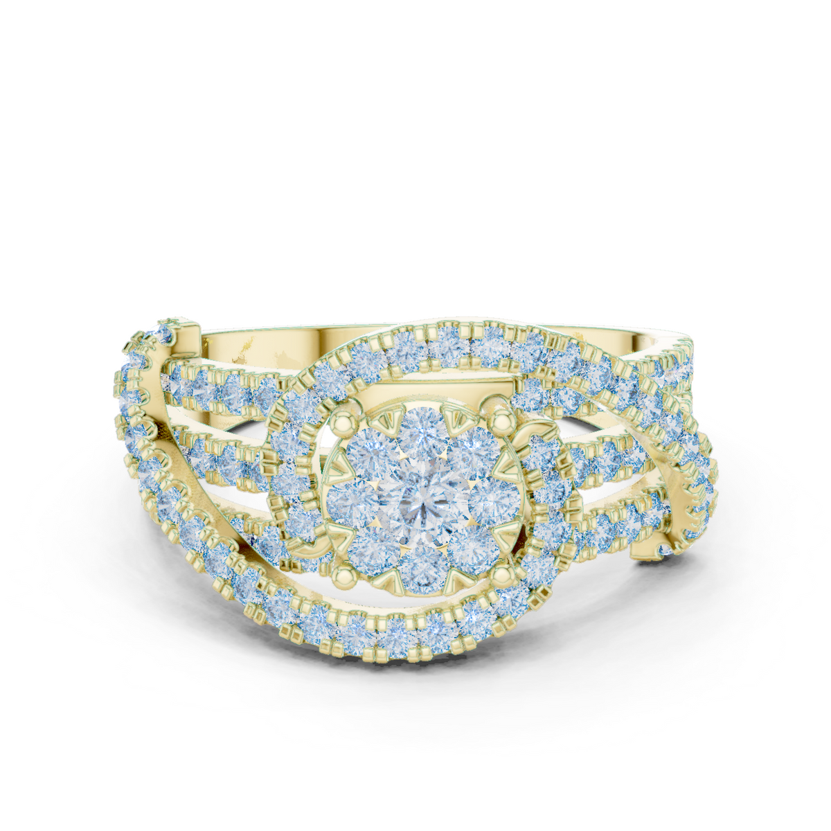 14K Solid Gold Lab Diamond Halo Ring, Yellow Gold