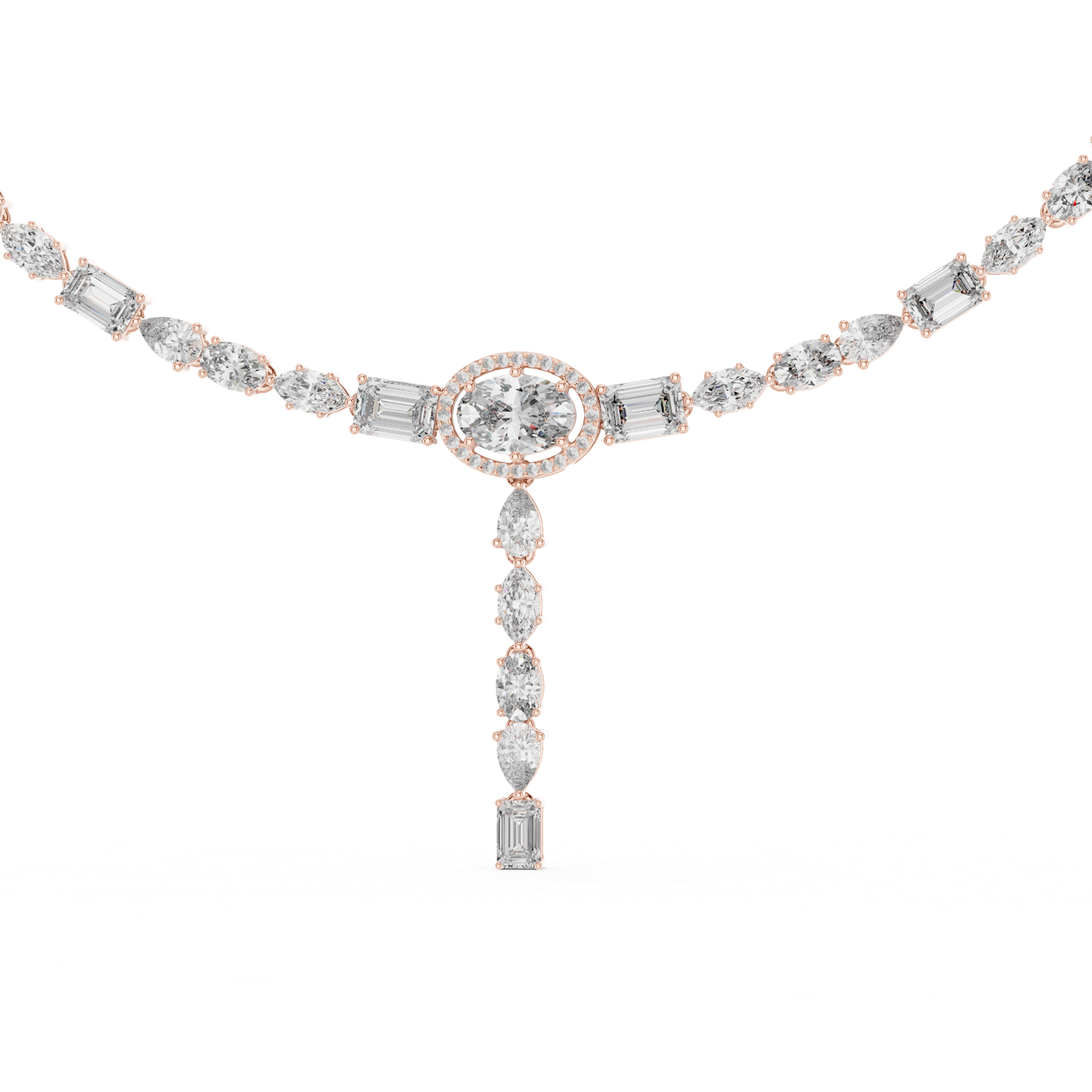 14K Solid Gold Lab Diamond Tennis Necklace, Rose Gold, view 4
