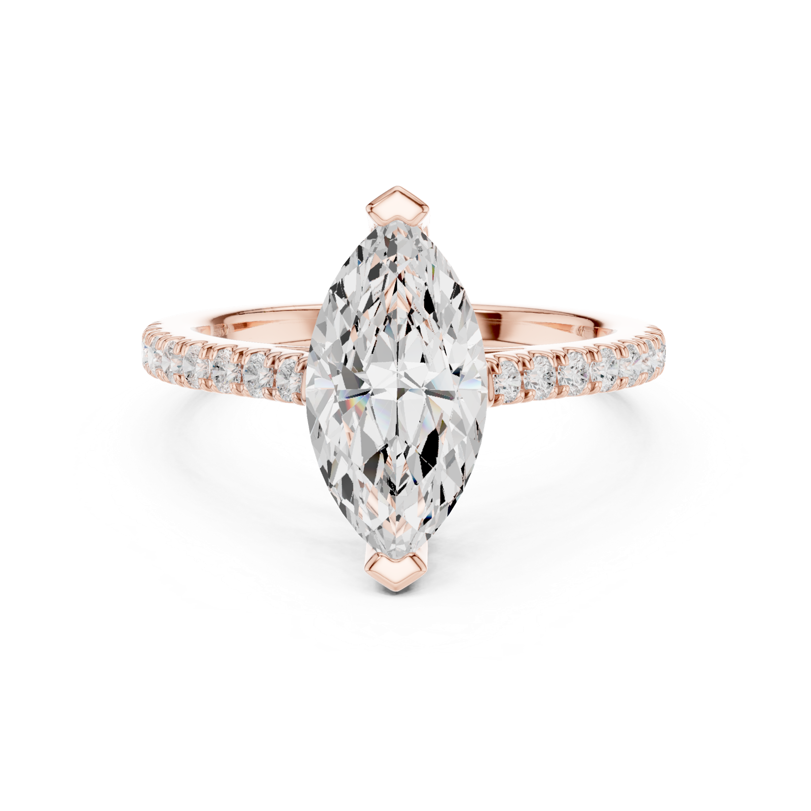 Gold Ring DDLR-039, Marquise center stone, Rose Gold, view 4