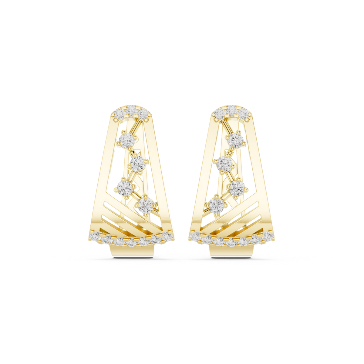 14K Solid Gold Lab Diamond Cluster Earrings, Yellow Gold