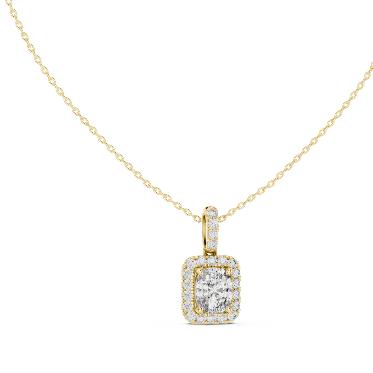 14K Solid Gold Lab Diamond Halo Pendant Necklace, Yellow Gold, view 1