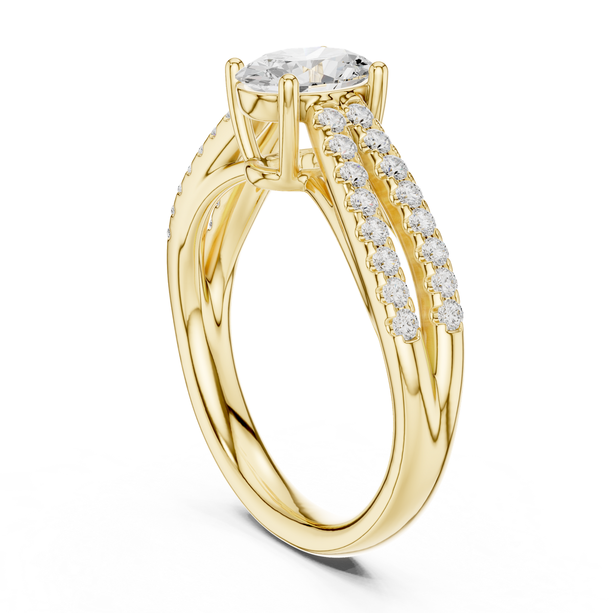 14K Solid Gold Lab Diamond Crossover Ring, Yellow Gold, view 1