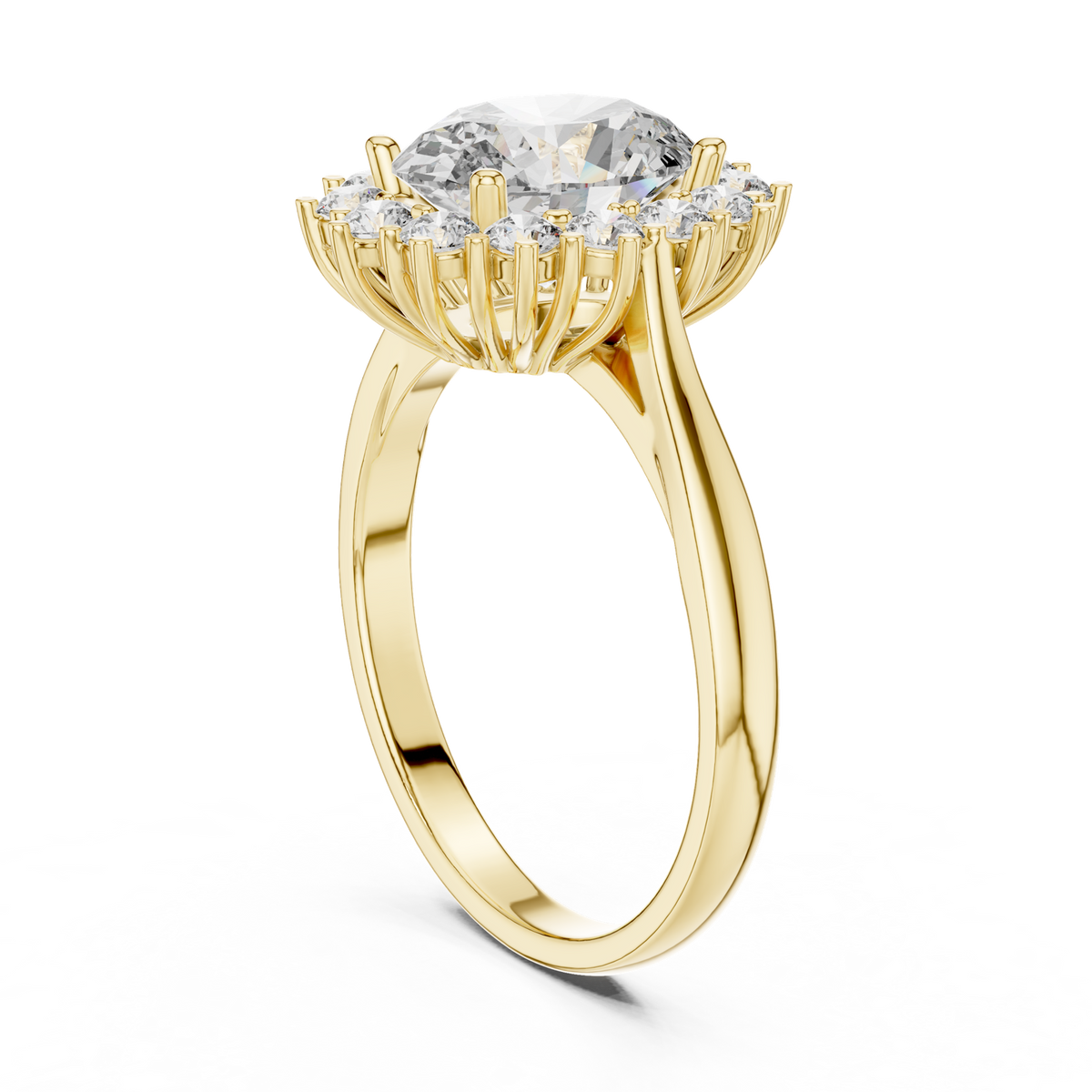 14K Solid Gold Lab Diamond Halo Ring, Yellow Gold, view 1