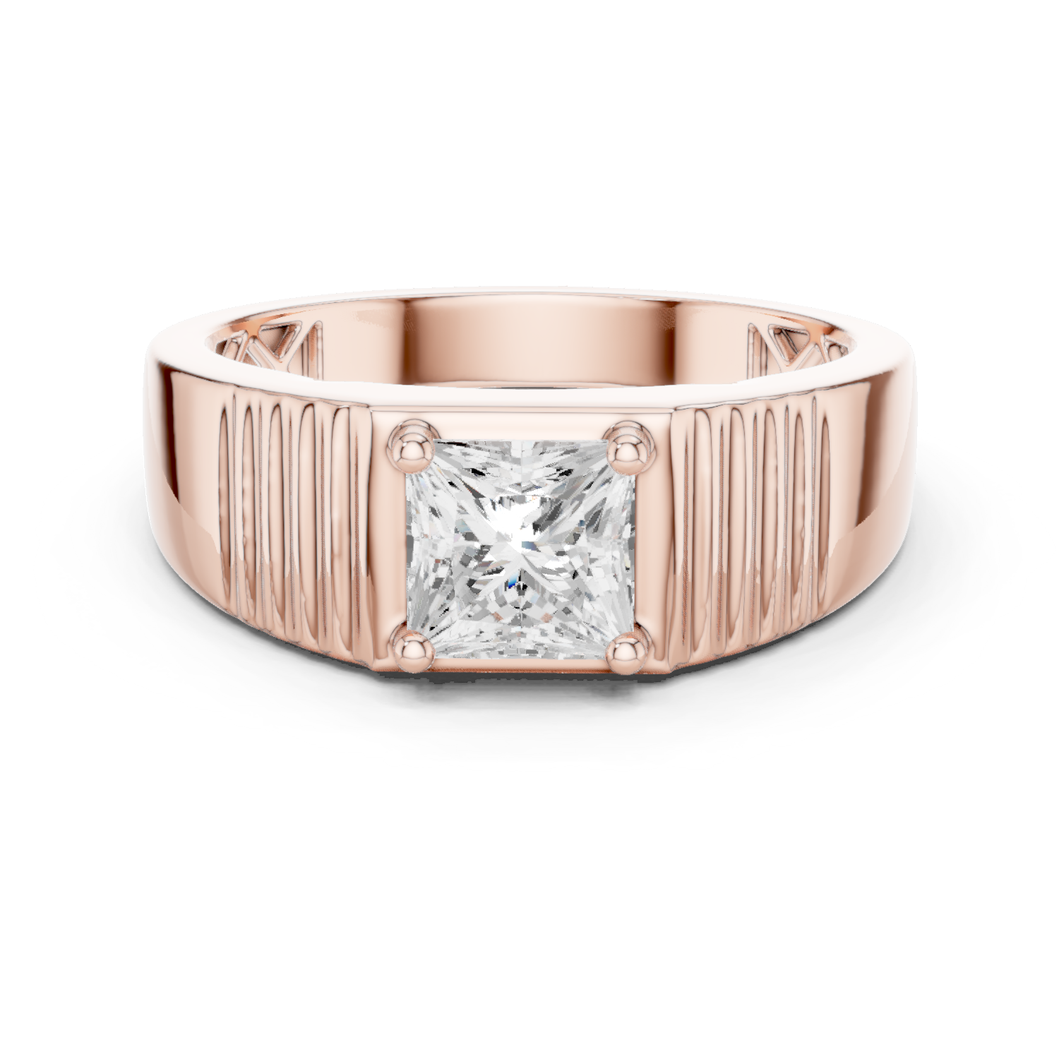 14K Solid Gold Lab Diamond Solitaire Ring, Rose Gold