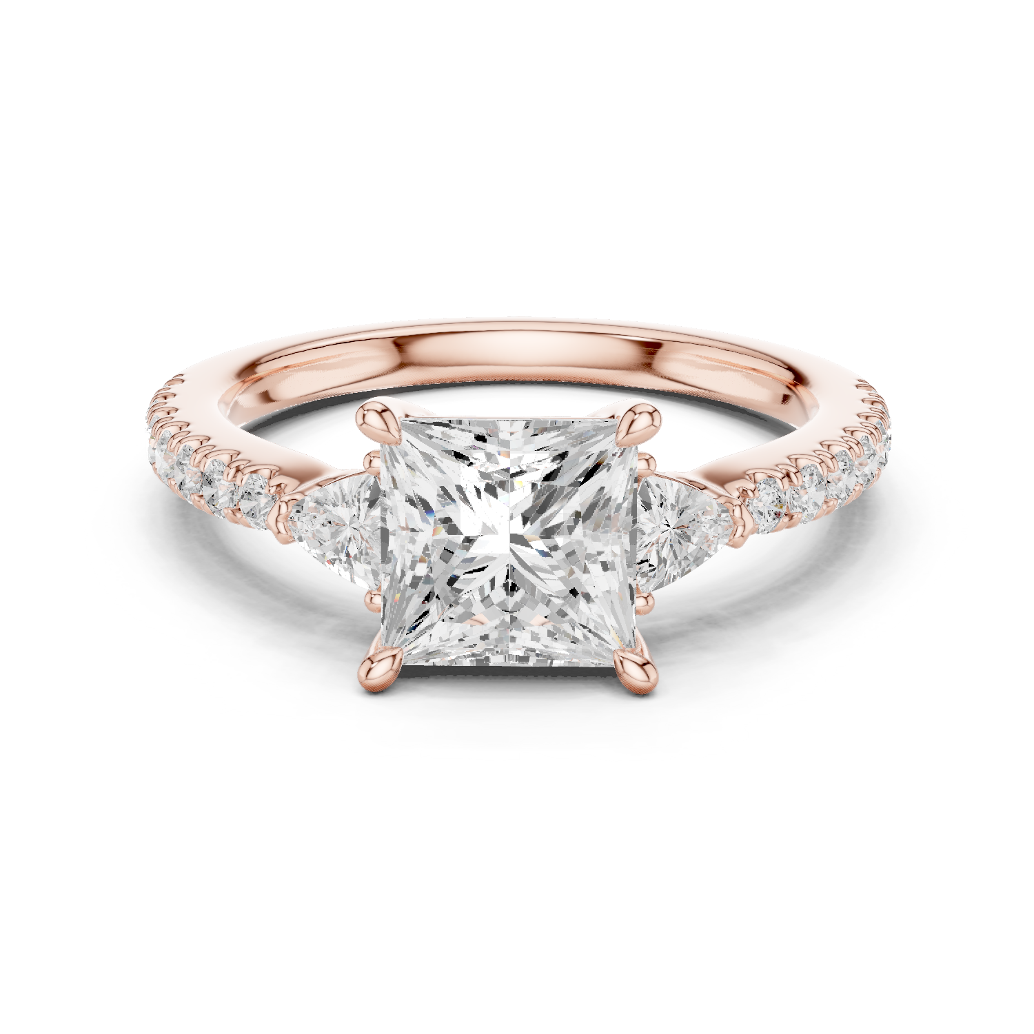 Gold Ring DDLR-037, Princess center stone, Rose Gold