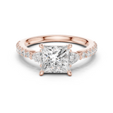 Gold Ring DDLR-037, Princess center stone, Rose Gold