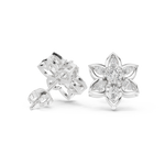 14K Solid Gold Lab Diamond Flower Cluster Earrings, White Gold, view 1