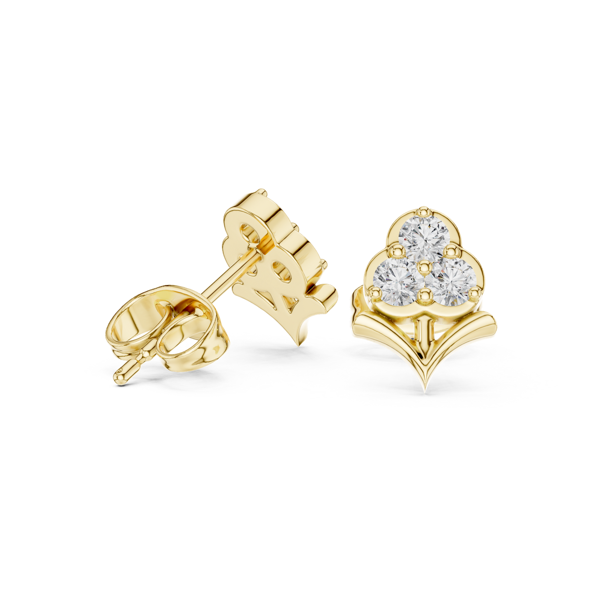 14K Solid Gold Lab Diamond Flower Cluster Earrings, Yellow Gold, view 1
