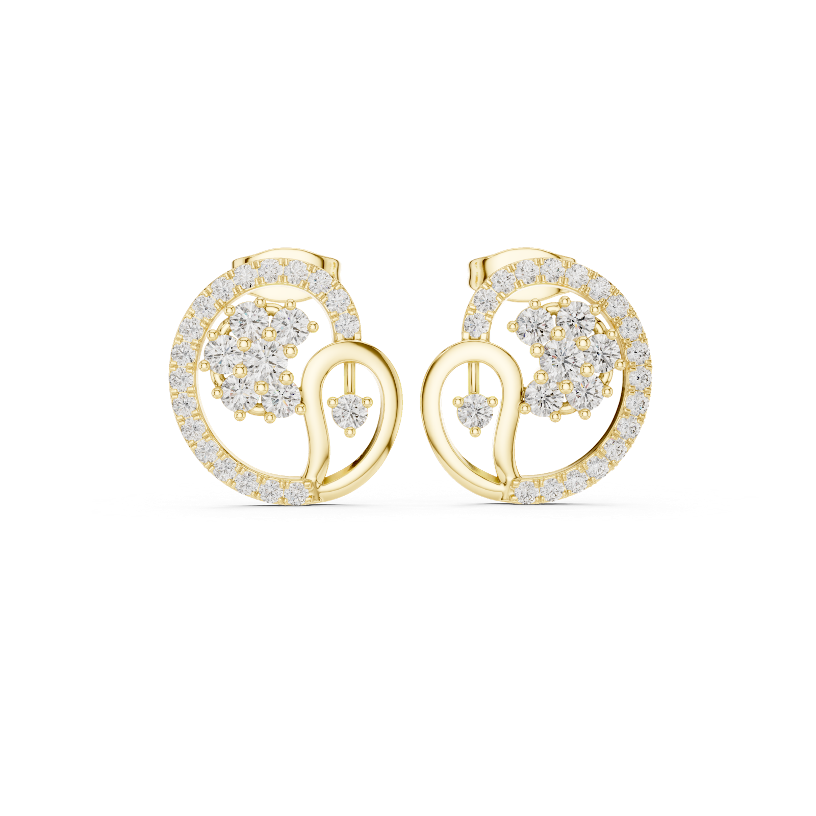 14K Solid Gold Lab Diamond Cluster Earrings, Yellow Gold