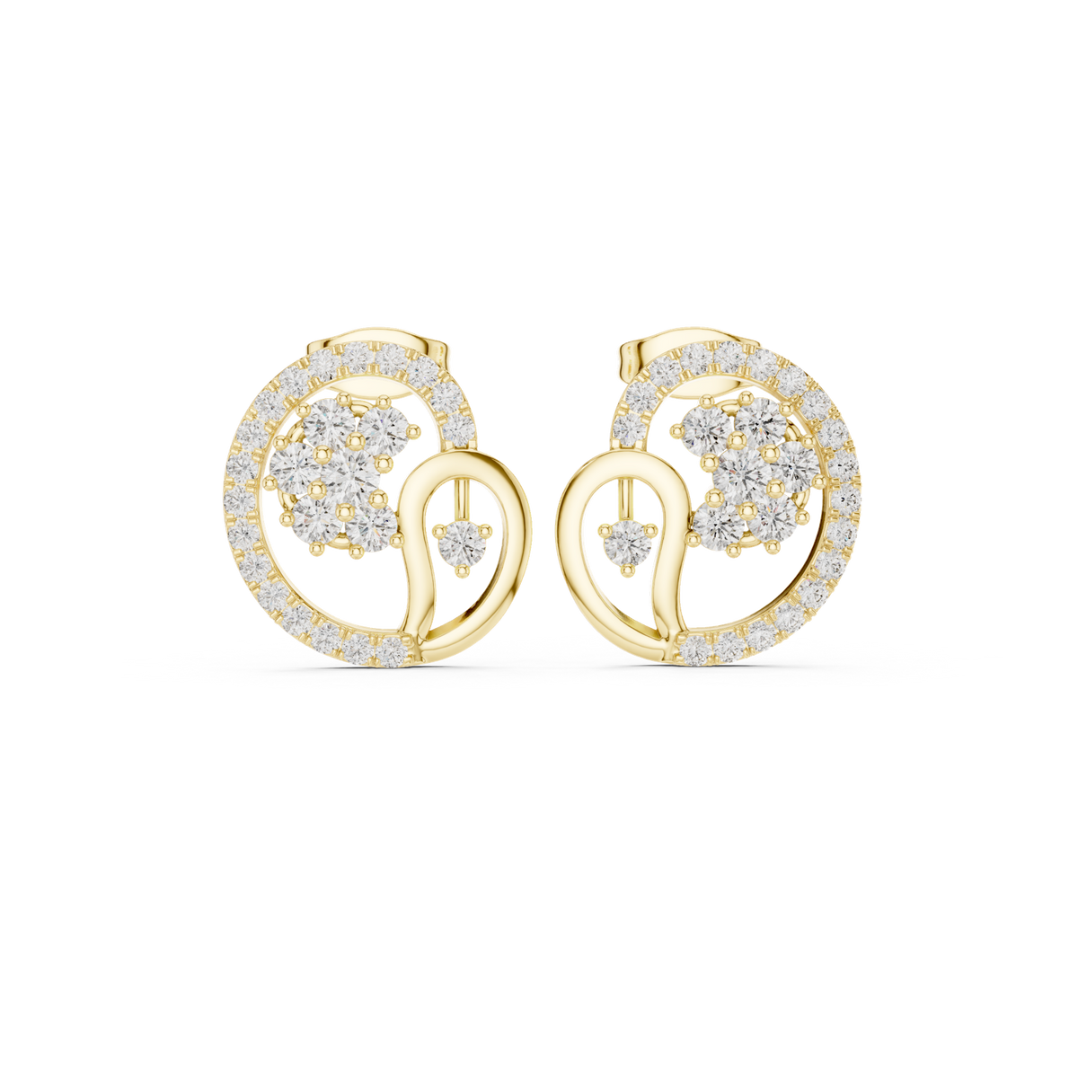14K Solid Gold Lab Diamond Cluster Earrings, Yellow Gold