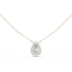 14K Solid Gold Lab Diamond Halo Pendant Necklace, White Gold
