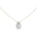 14K Solid Gold Lab Diamond Halo Pendant Necklace, White Gold