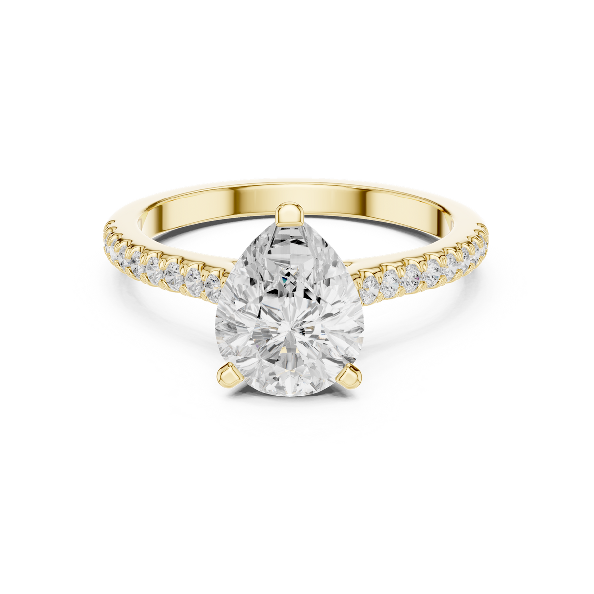 14K Solid Gold Lab Diamond Solitaire Ring, Yellow Gold