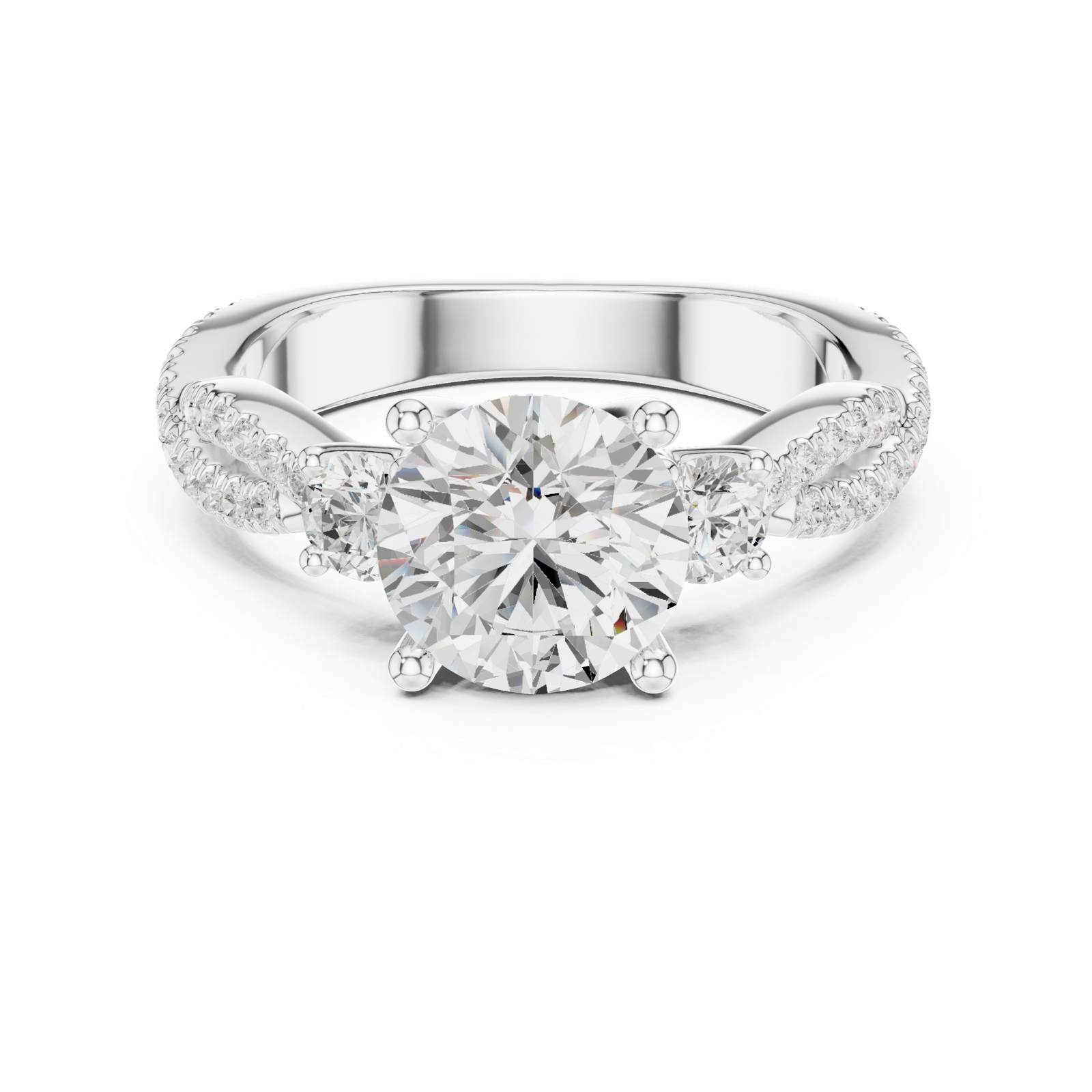 Gold Ring DDLR-281, Round center stone, White Gold, view 4