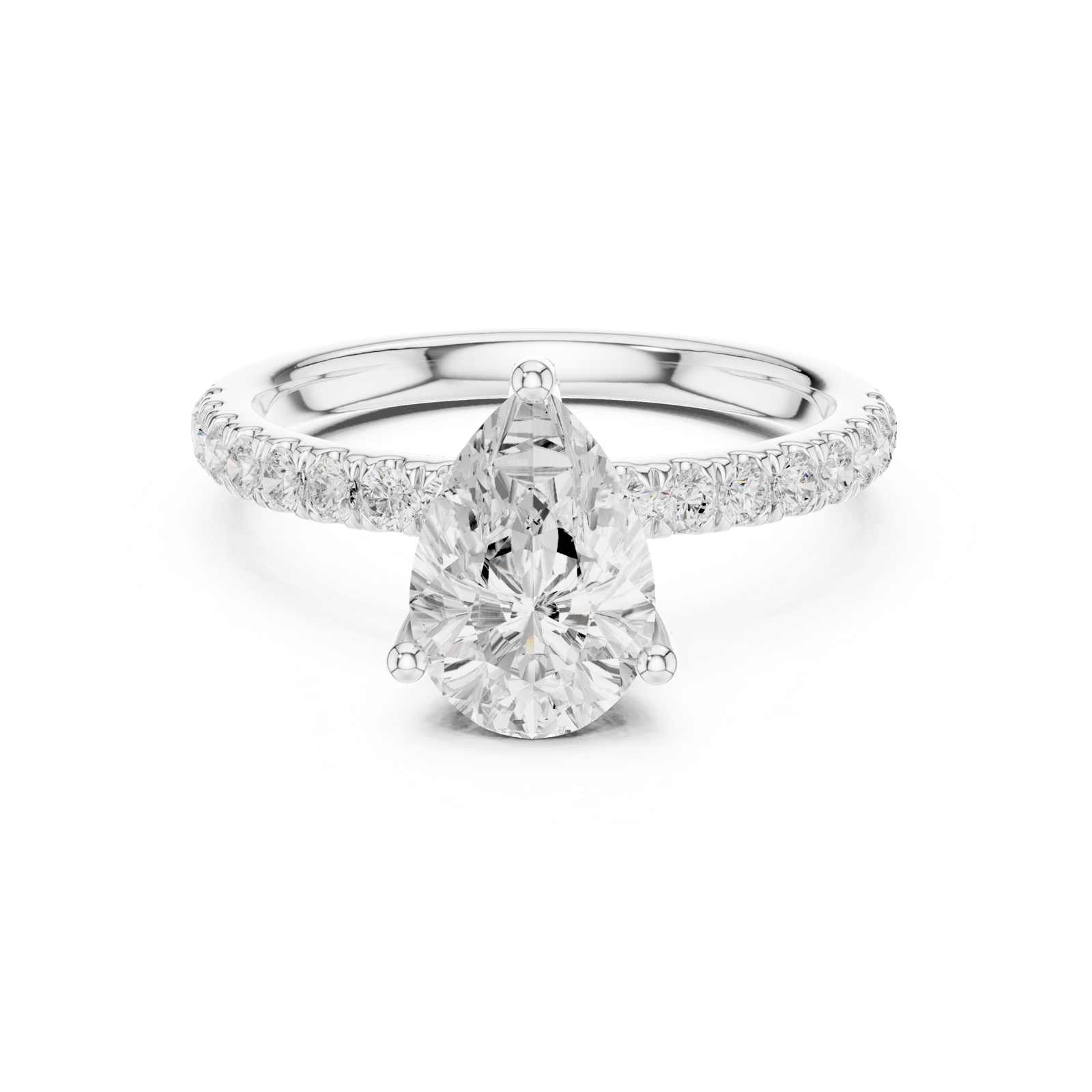 Gold Ring DDLR-161, Pear center stone, White Gold, view 4