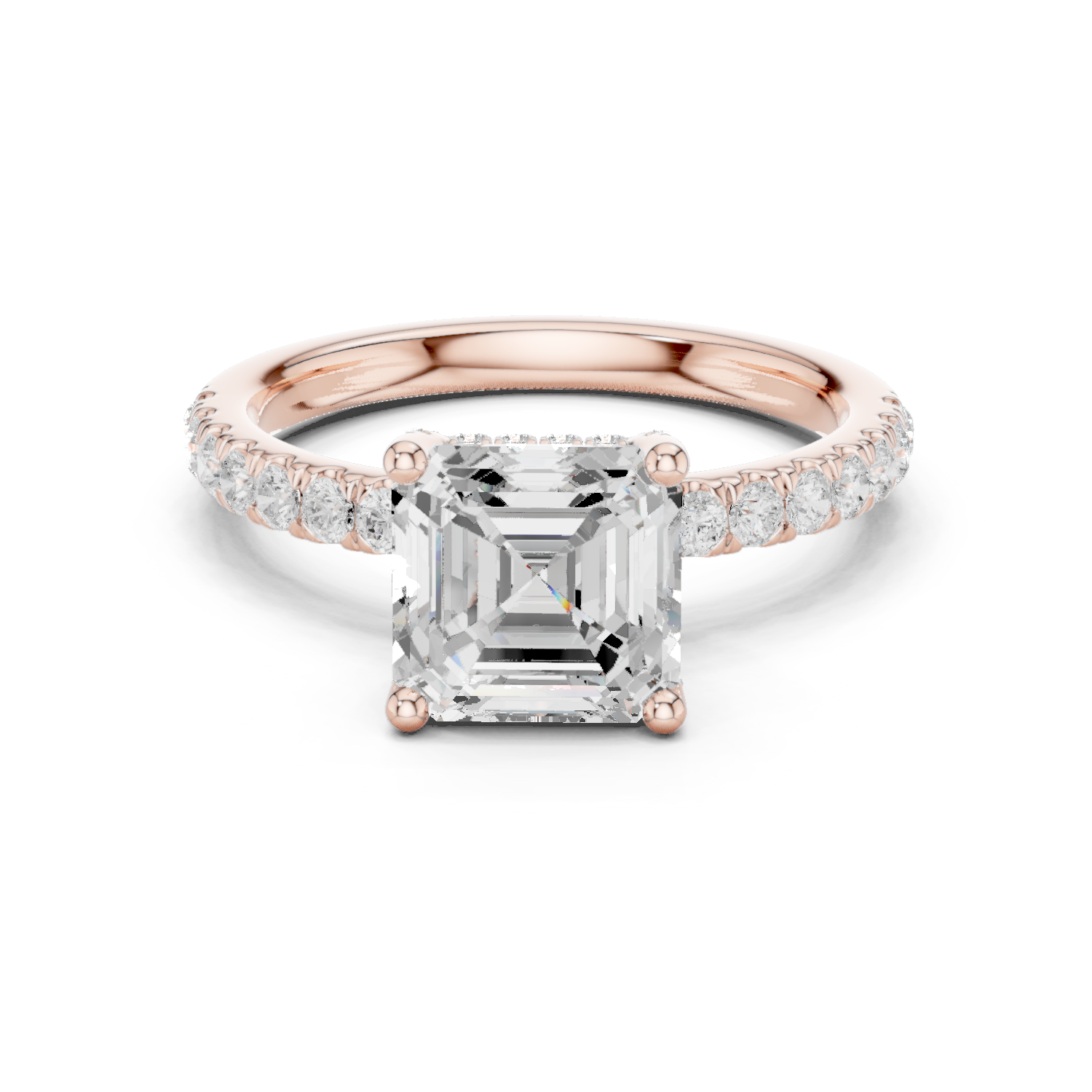 Gold Ring, Asscher center stone, Rose Gold
