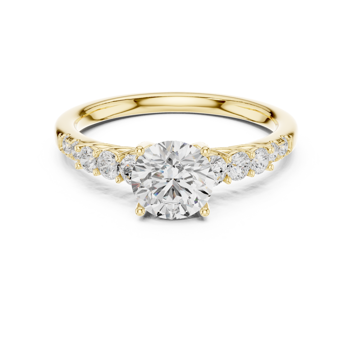14K Solid Gold Lab Diamond Solitaire Ring, Yellow Gold