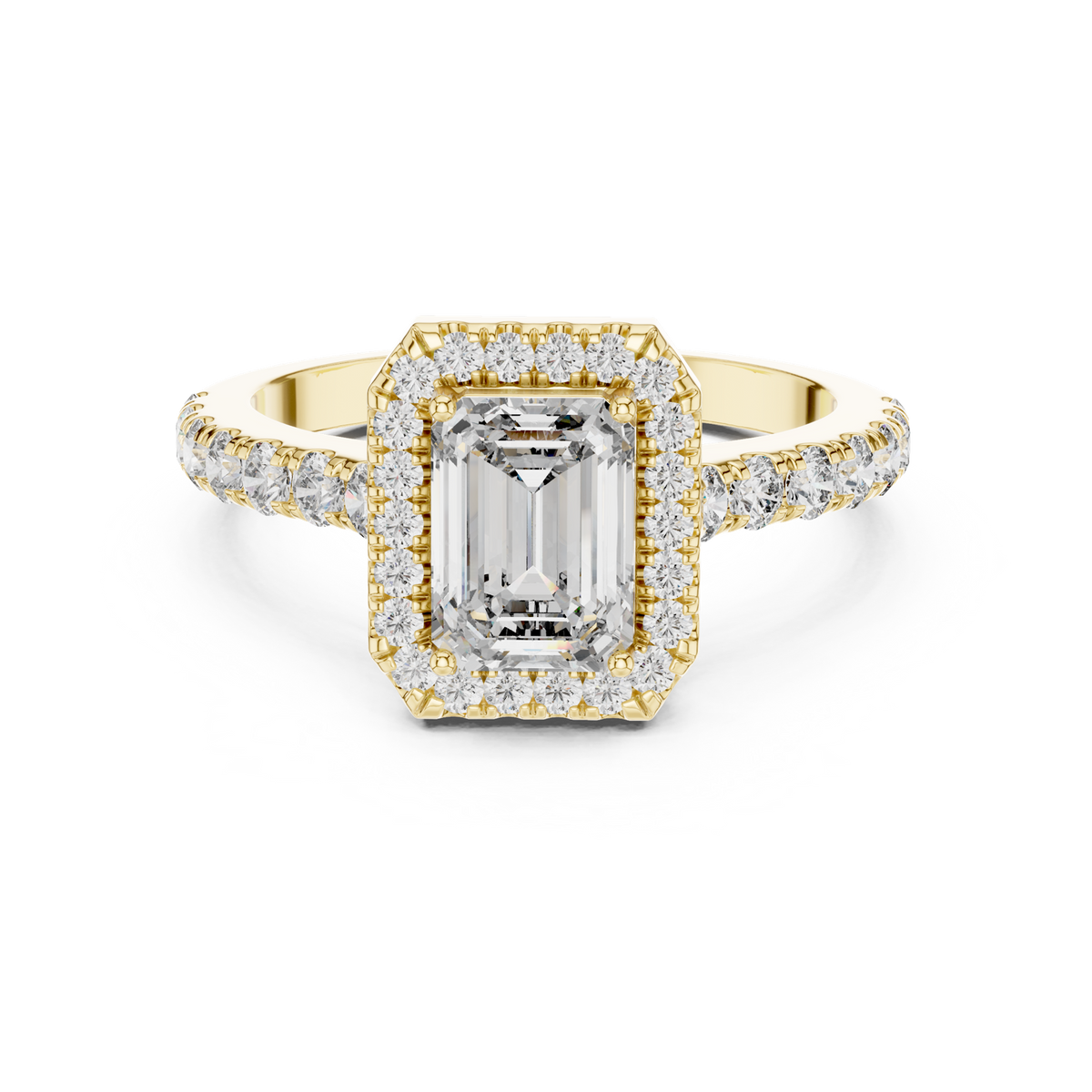 14K Solid Gold Lab Diamond Halo Ring, Yellow Gold