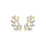 14K Solid Gold Lab Diamond Leaf Huggie Earrings, Yellow Gold