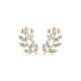 14K Solid Gold Lab Diamond Leaf Huggie Earrings, Yellow Gold