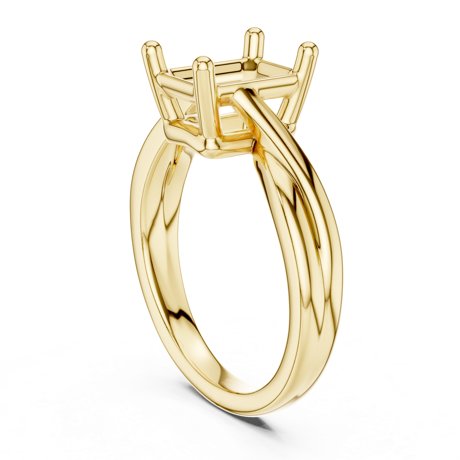 Gold Twisted Band Solitaire Engagement Ring, Emerald center stone, Yellow Gold, view 1