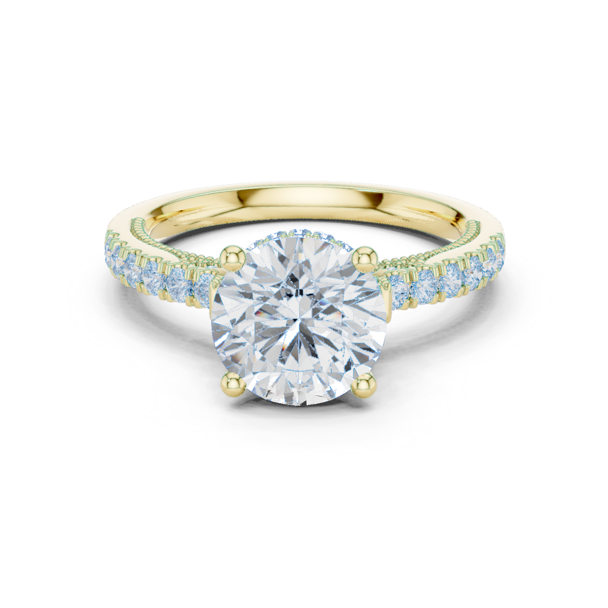14K Solid Gold Lab Diamond Solitaire Ring, Yellow Gold