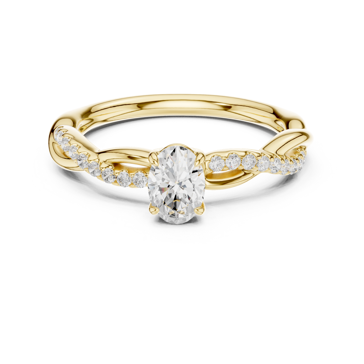 14K Solid Gold Lab Diamond Twist Ring, Yellow Gold