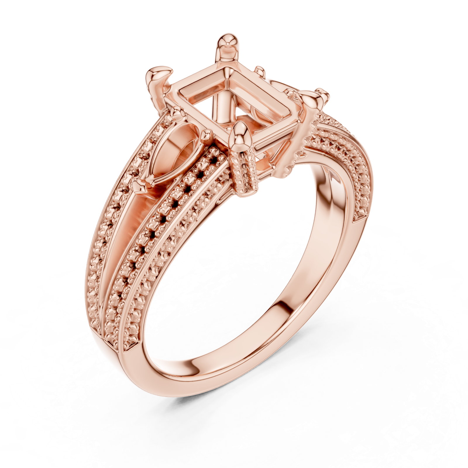 Gold Ring, Radiant center stone, Rose Gold, view 2