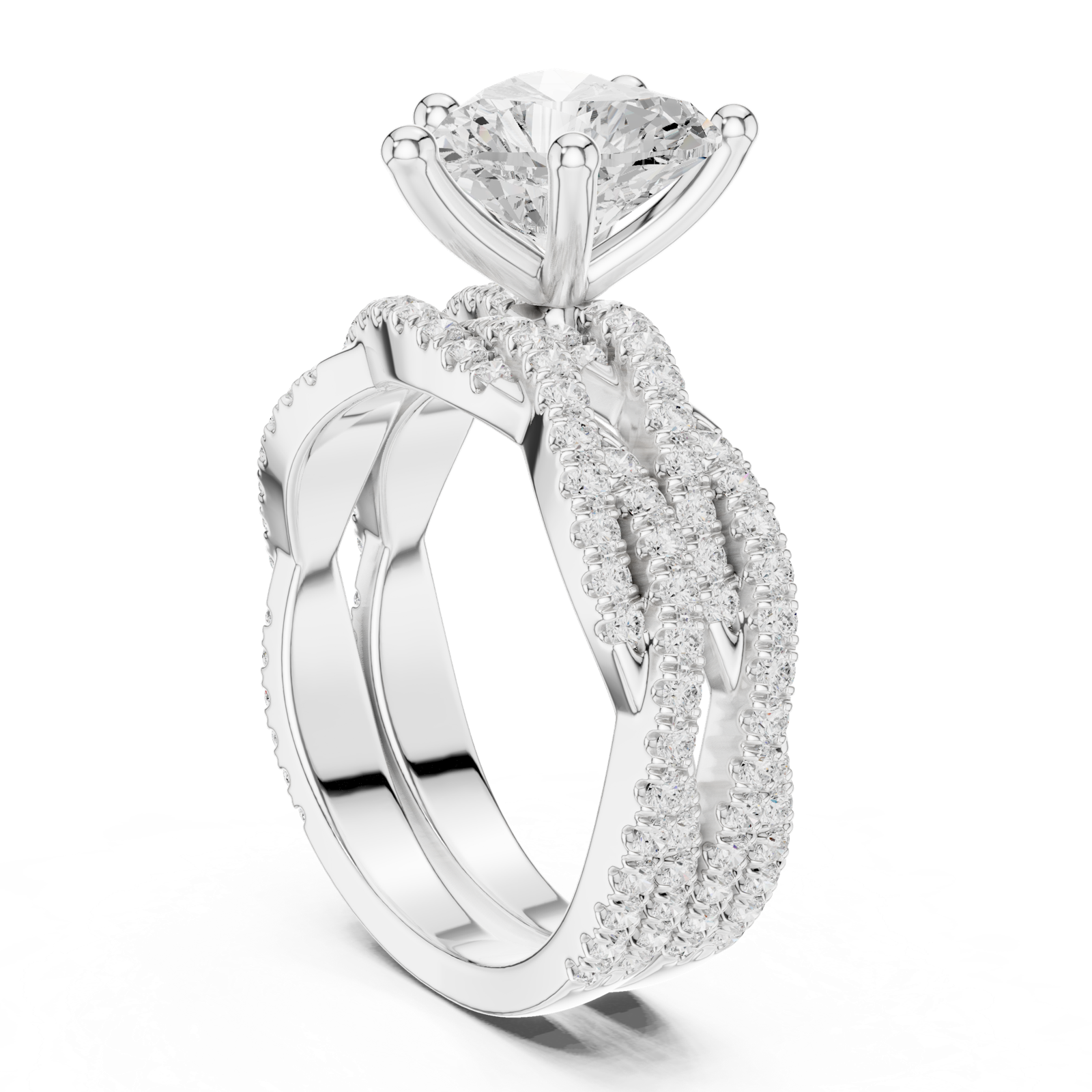 Gold Ring DDLR-300, Heart center stone, White Gold, view 1
