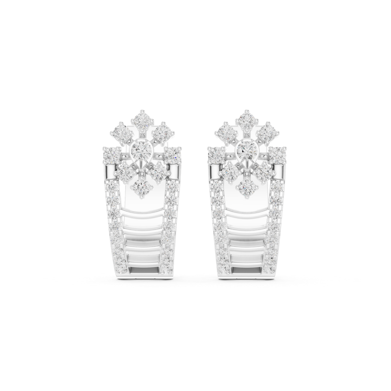 14K Solid Gold Lab Diamond Flower Cluster Earrings, White Gold