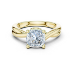 Gold Twisted Band Solitaire Engagement Ring, Cushion center stone, Yellow Gold