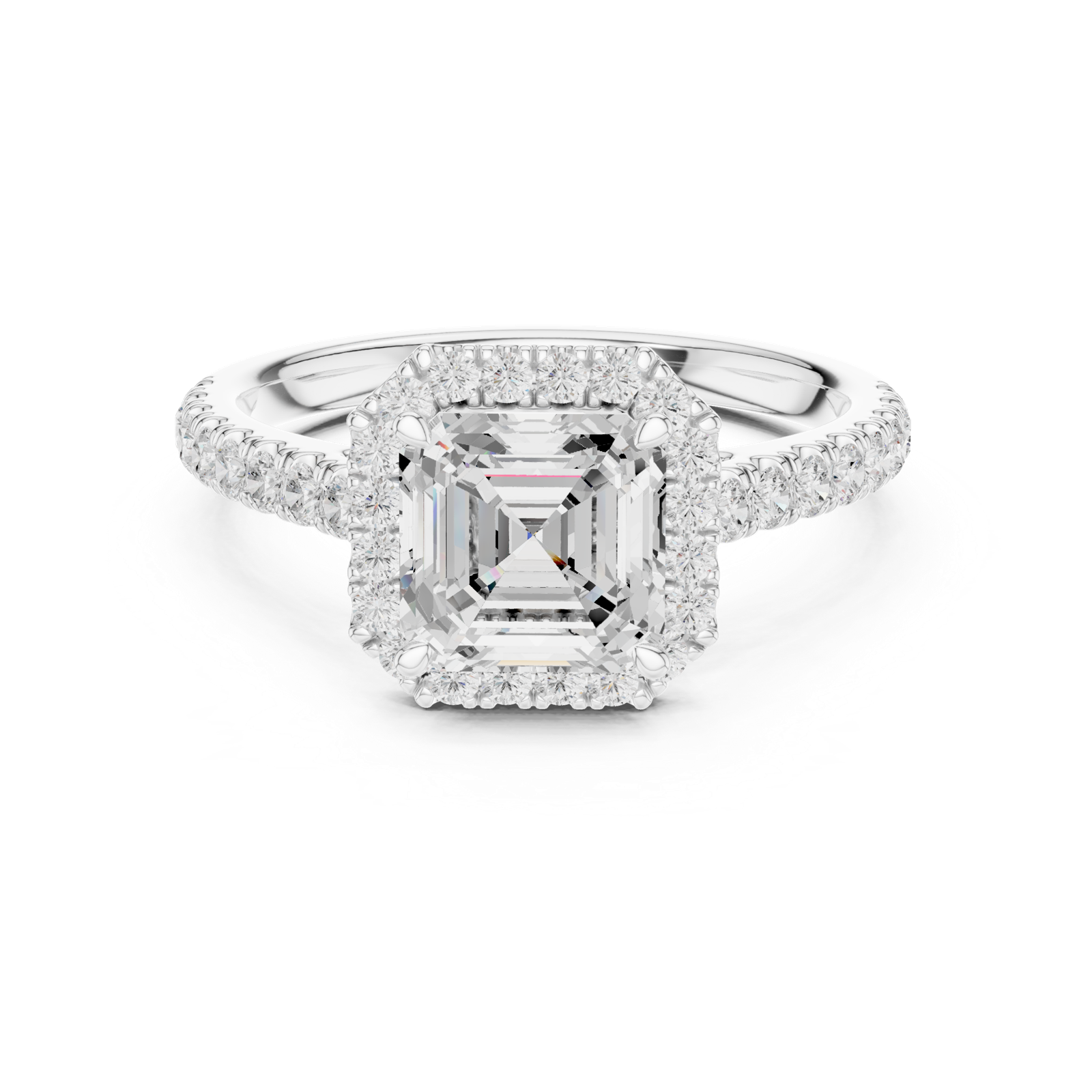 Gold Ring DDLR-118, Asscher center stone, White Gold, view 4
