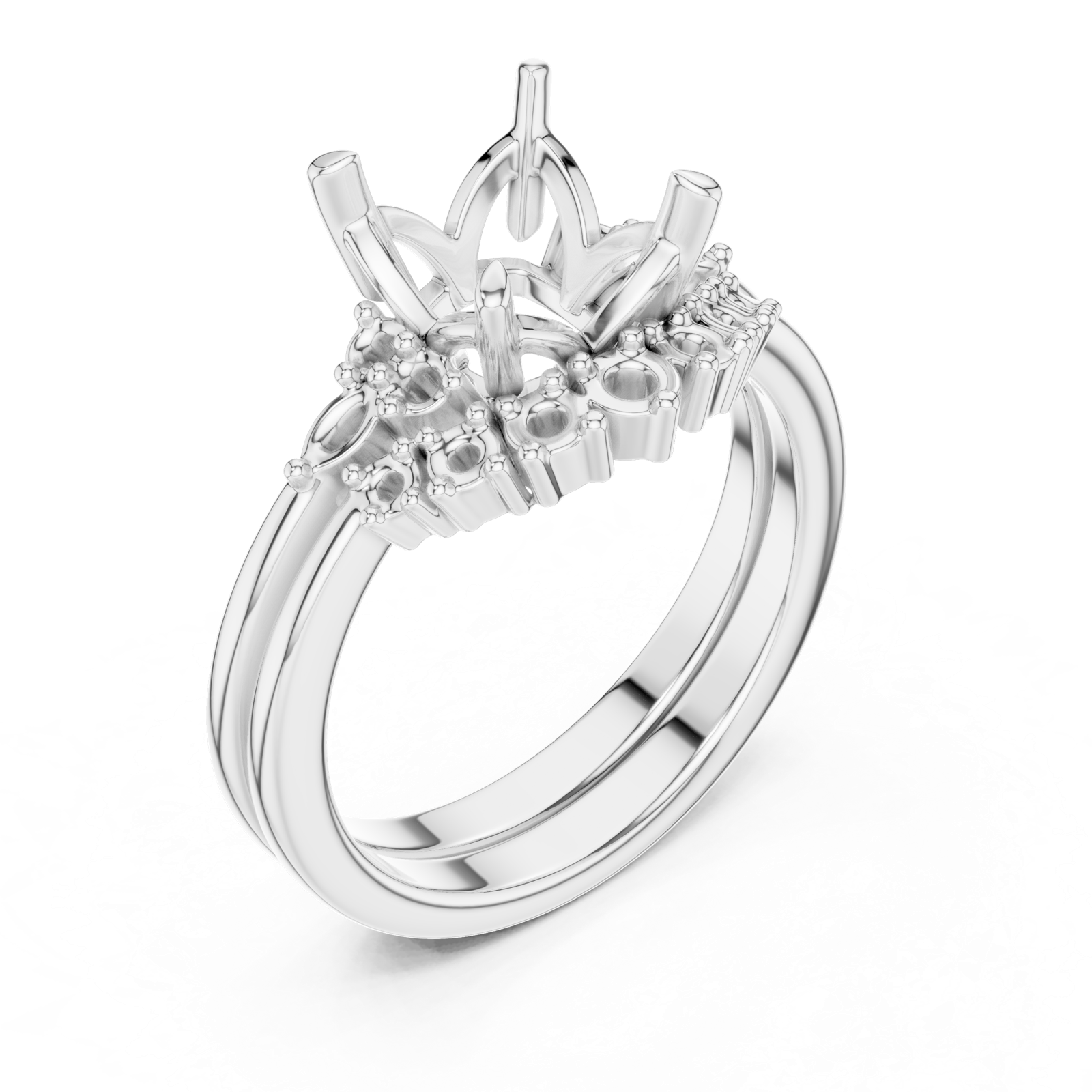 Gold Ring DDLR-440, Asscher center stone, White Gold, view 2